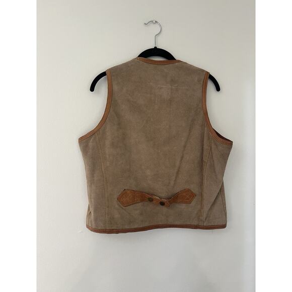 VTG Brittania Leather Suede Cargo Safari Utility Hunting Western Vest Flannel L - Picture 3 of 8